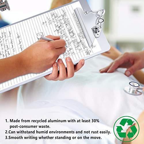 Metal Clipboard Recycled Aluminum Document Holder Hangable High Capacity Clip Hold Up 120 Letter Size File Paper Sheet, Steel Stainless Premium for Office Business School Jobsite Laboratory Medical