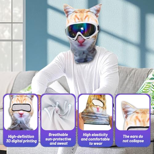 Image of Cat Ski Mask, 2 Pack 3D Sheisty Face Balaclava, Winter Outdoor Shiesty Animal Hood with Ears, Halloween Decor, Funny Windproof Full Cover for Skiing Riding Music Festivals Raves