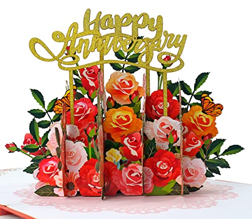 CUTPOPUP Flores para feliz aniversário - cartão de aniversário, cartão 3D de aniversário, cartão de felicitação para casamento, cartão de presente, presentes originais para mulher (Happy Anniversary