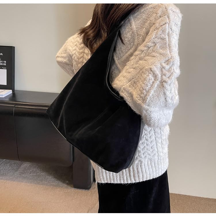 Image of Suede Bag Suede Tote Bag Brown Suede Shouder Purse Work Hobo Handbags Fall Aesthetics