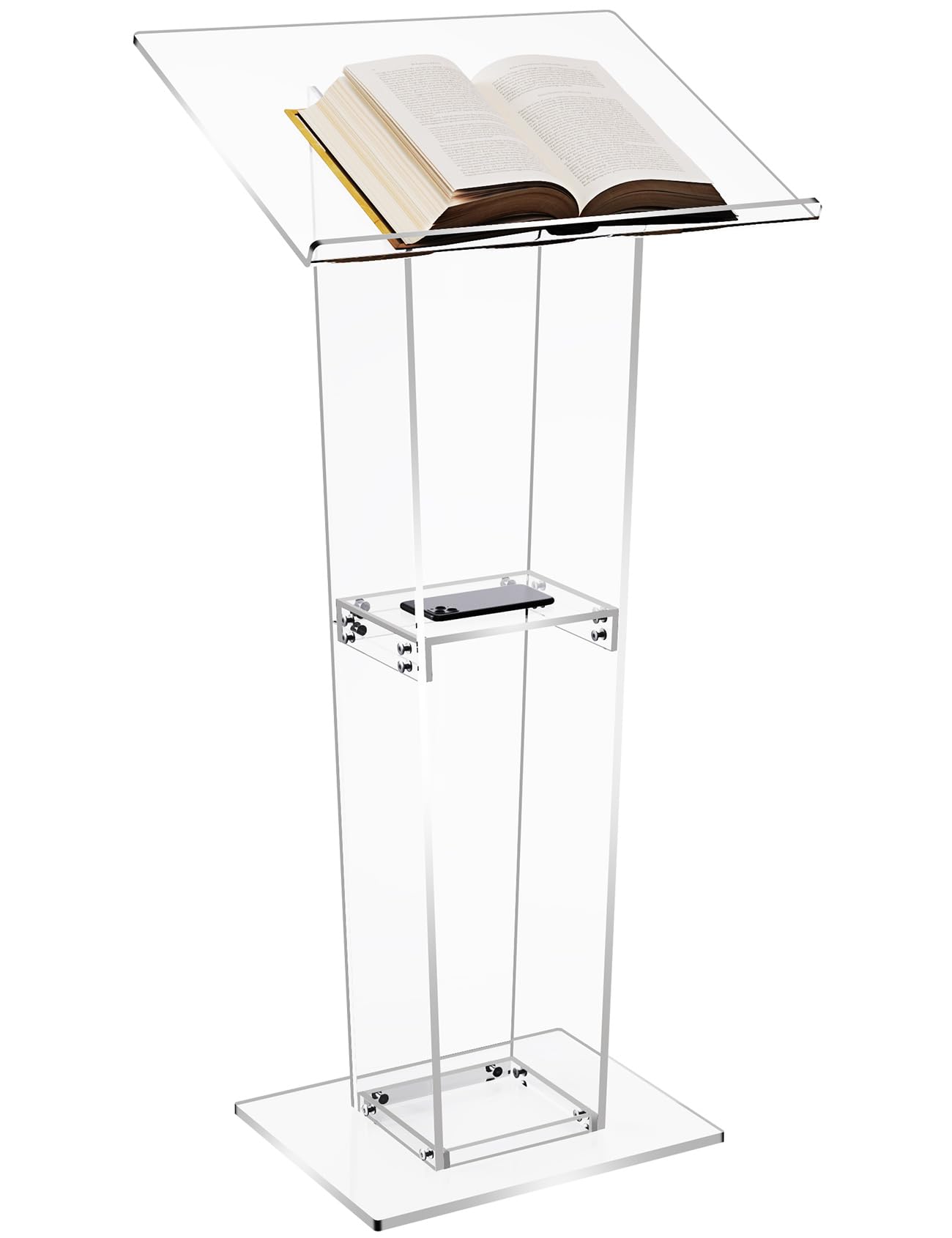 Acrylic Pulpit Stand for Church, Lectern Podium, with Storage Shelf, for Church, Lecture, Meeting, Wedding, Classroom (Clear)