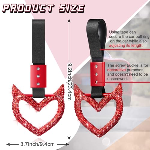 Image of Fabbay Bling Car Accessories Bling Heart Handle Ring Car Accessory for Women Heart Hand Strap Drift Charm Rear Bumper Warning Ring Decor for Auto Bus Interior Exterior Decoration (Red, Devil Style)
