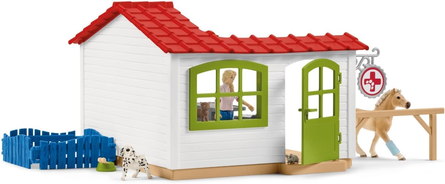 Schleich Farm World 42502 — Set de Clínica Veterinaria para Animales, 27 Piezas — Incluye Clínica, Veterinario, Animales de Juguete y Accesorios — Juguetes para Niños de 3 Años o Más