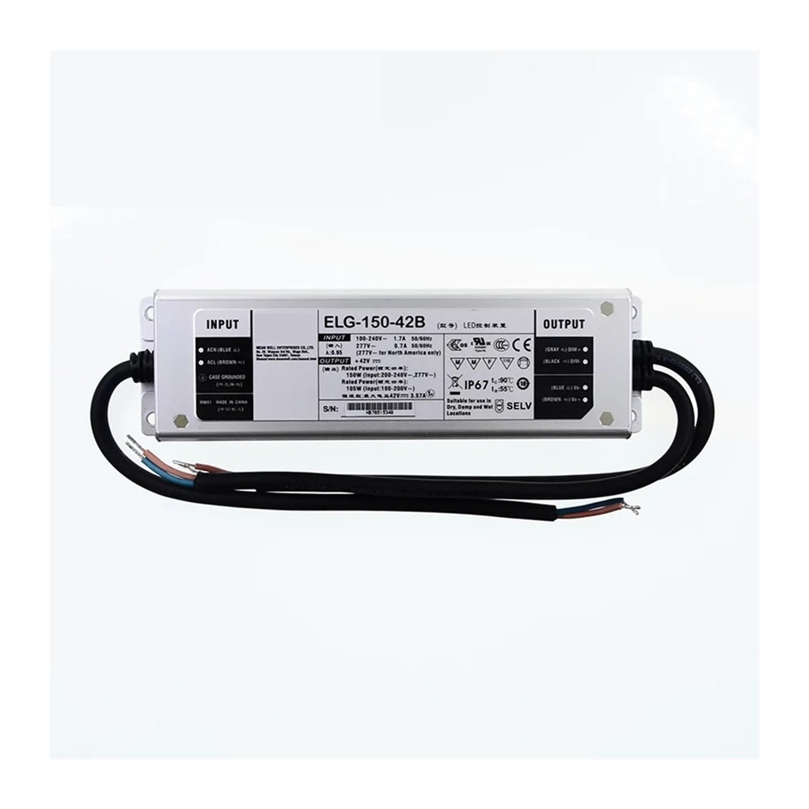 JGNAYRKJQI ELG-150-42B-3Y 150W 42V dimming LED Driver 110V/220V AC to 42V DC 3.57A 150W Waterproof Dimmable Power Supply