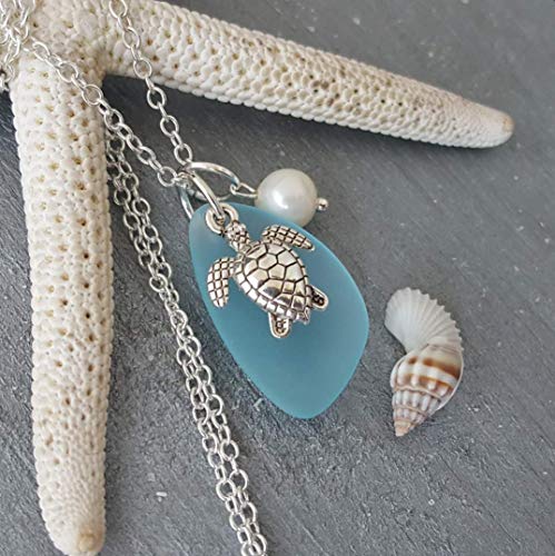 Yinahawaii Handmade In Hawaii, Turquoise Bay Blue Sea Glass Necklace thumb #4