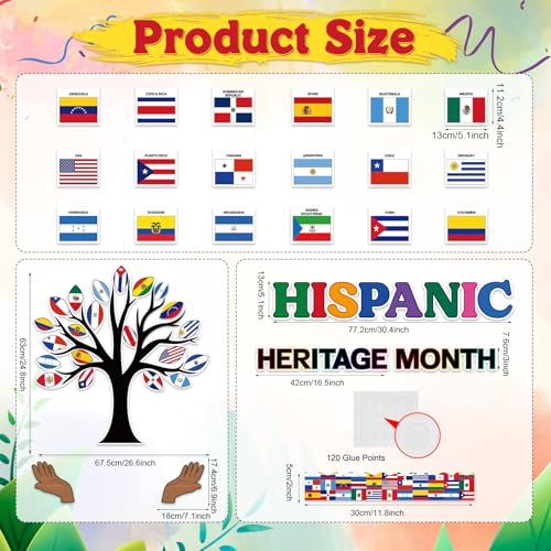 Image of Hispanic Heritage Month National Bulletin Board Cutouts Set, Hispanic Heritage Month Decoration Spanish Classroom Decorations National Flag Cutouts for Latin American Spanish Classroom Home Wall Decor