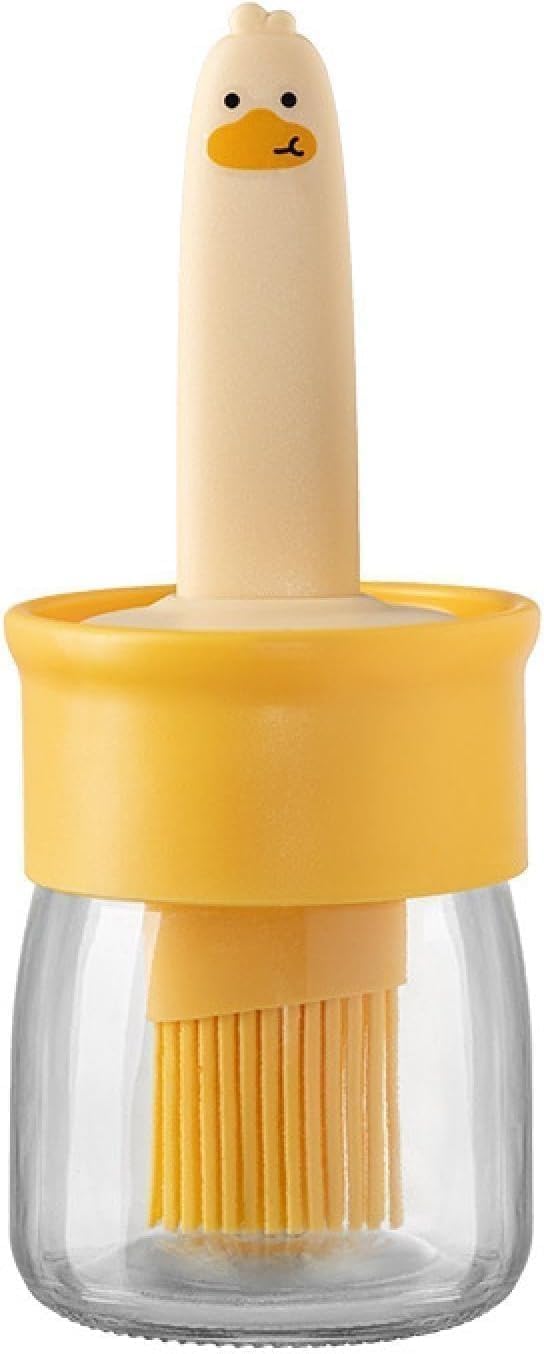 PANCA Oil Dispenser Bottle With Silicone Brush 200ML - Leakproof Transparent Jar for Cooking, Baking, BBQ | Versatile Container With Brush (Yellow)