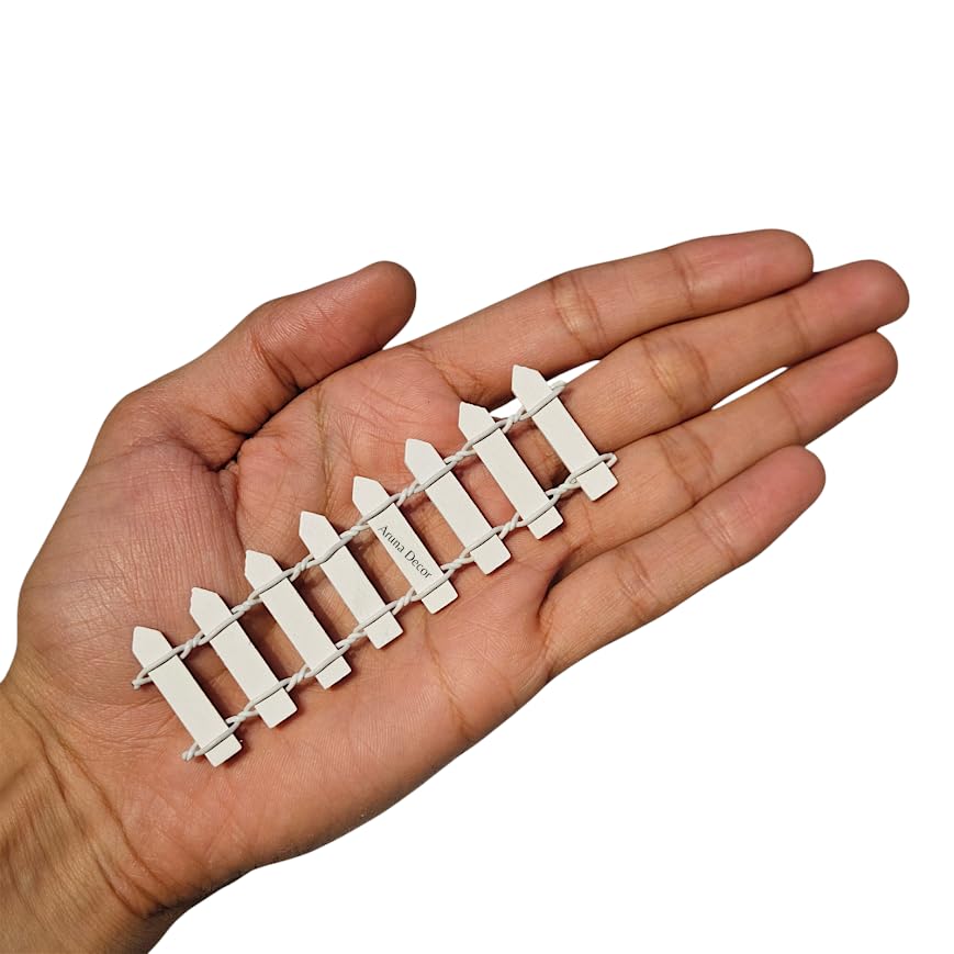 Image of Miniature Fence for Miniature Garden, Fairy Garden Decor, Dollhouse Accessory, Set of 12 Pc, White 10 x 3 cm