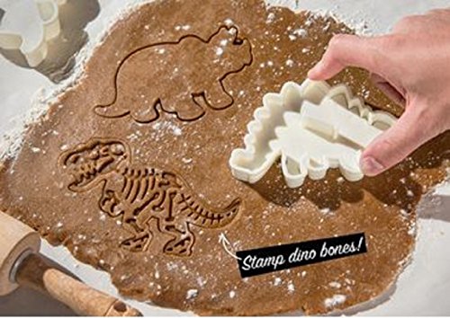 3 Dinosaur Shaped Cookie Cutters – 3-D Skeleton Fossil Cookie Set – Dino Shape Molds Cutters Stamps – T-Rex Triceratops Stegosaurus Shapes - By Jolly Jon ® #TOP5