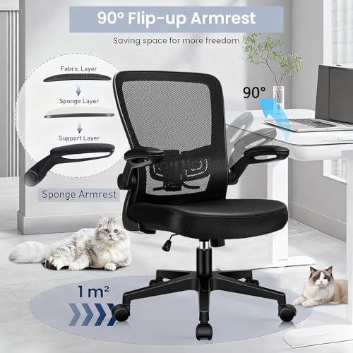 Image of KLASIKA Desk Chairs with Wheels, Ergonomic Mesh Office Chair Adjustable Height and Swivel Lumbar Support Home Office Chair with Flip Up Armrests, Set of 12