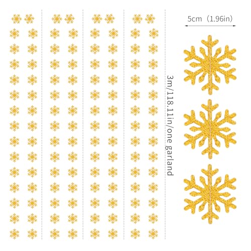 Image of Snowflake-Snow Gold Christmas Party-Decoration Garland - 52ft Winter Wonderland Frozen Ornaments Hanging Paper Streamers,New Years Birthday Baby Shower Bachelorette Wedding Ceiling Decor Hugfond