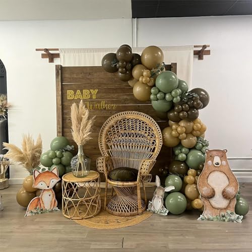 Image of 60 PCS Sage Green, Gold, Brown Latex Balloons - Woodland Camo Army Olive Green, Dark Brown, Coffee Nude Gold Party Balloons for Jungle Safari Woodland Hunting Birthday Decorations