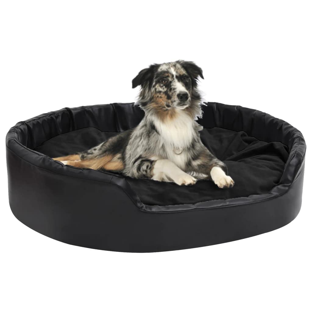 Générique Gepolstertes Hundesofa aus schwarzem Kunstleder und weichem Plüsch, Bett 99 x 89 x 21 cm, mit rutschfestem Kissen und waschbarem Bezug mit Reißverschluss, ideal für Katzen und kleine Tiere