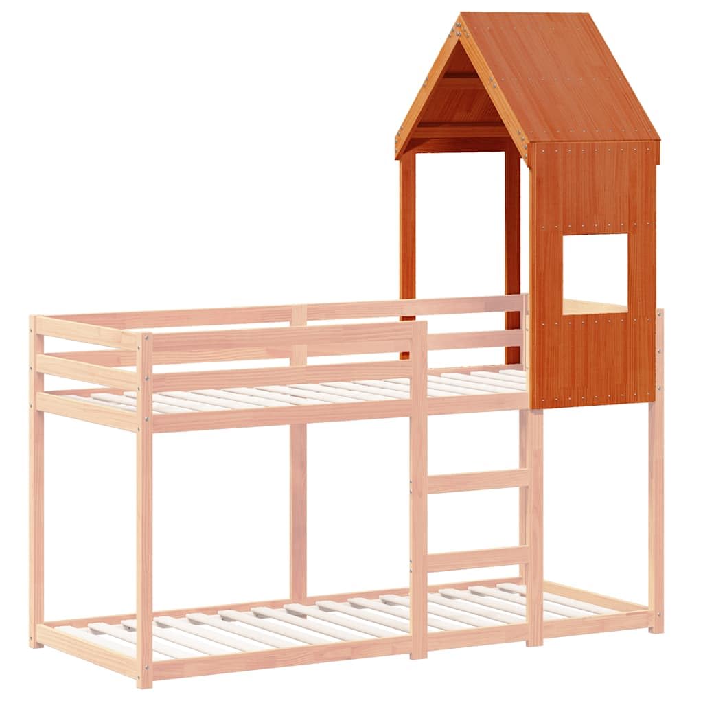 Techo para cuna de madera de pino maciza, color marrón cera, 55 x 84 x 132 cm, con lado abierto, adecuado para habitaciones infantiles, accesorios para marco de cama y montaje, somier de