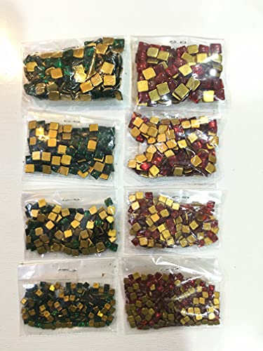 Square Tanjore Painting Kundan Stones Set (3mm-6mm, Multicolor)-100 Stones per Size and Colour in a Pack
