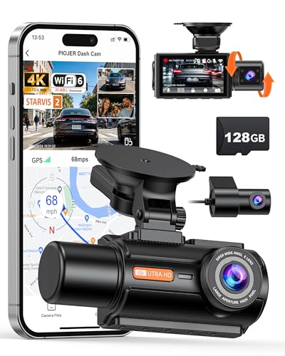 Image of 3 Channel 4K Dash Cam with STARVIS 2 Sensor, Free 128GB Card and WiFi 6 up to 20MB /s, Dash Camera for Cars with Front Rear Inside, 4K 2K 1080P, IR Night Vision, GPS, 24H Parking Mode, G-Sensor