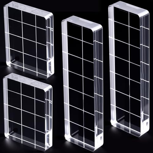 Winsyison 4pcs Acrylic Stamp Block for Stamping Clear Stamping Blocks Tools with Grid Lines Decorative Square Stamp Platform Tools for Scrapbooking Crafts Card Making- 2 Sizes
