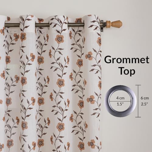 Image of HOMEMONDE Cotton Window 5 Feet Curtains 1 Piece - Floral Printed Sheer Light Filtering Curtain with Eyelets - (60 Inches, Velora Vines)