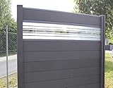 WPC/BPC Sichtschutzzaun dark grey 4 Zäune inkl. 5 Pfosten und Verglasung Sichtschutz Gartenzaun Zaun terrasso