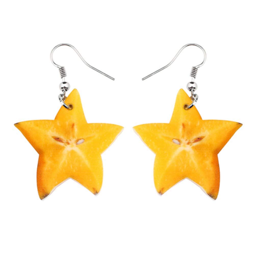 ZHWM Earrings Hoops Studs Acrylic Carambola Earrings Big Long Dangle Drop Novelty Fruit Star Jewelry For Women Girls Ladies Statement Accessories