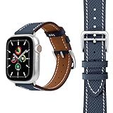 Valorex Apple Watch用 アップルウォッチバンド イタリア製エプソンレザー 本革 レディース メンズ ベルトハンドメイド ギフト 38/40/41/ 42/44/45/46/49mm 全機種対応 (ネイビー, 42/44/45/46/49mm)