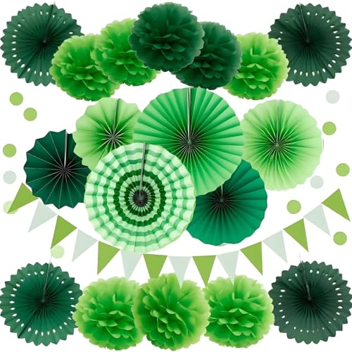Image of XIKSXITN 12 pc Green Tissue Paper Pom poms in 3 Colors-Hanging Paper Pom Poms Paper Flowers Ball for Party Decorative(8&10&12 inch)