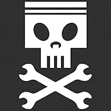 Mechanic Engine Piston Death Skull Crossed Wrench Custom Sticker Decal - Add Personalized Text Font for Car Truck Windows Bumper Laptop Mugs Home Decor - Customizable Sticker - Many Sizes & Colors