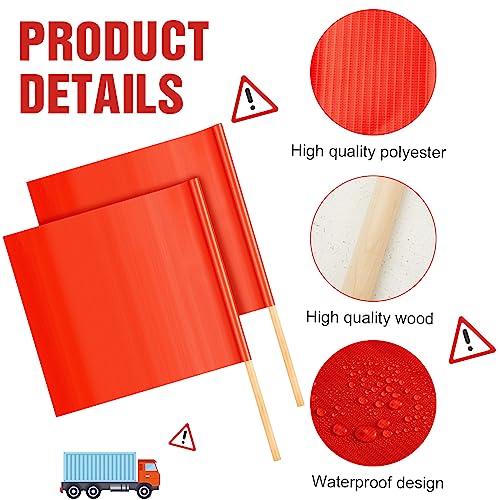 Image of Kinlop 10 Pcs 24 inch x 24 inch Safety Flag Traffic Warning Flag with 35'' Wooden Dowel for Trucks Trailer and Pedestrian Crossings Construction Sites (Classic)