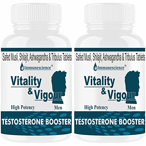 Immunescience Testosterone Booster For Men With Shilajit Ashwagandha Safed Musli Powder Ginseng Supplements For Man Fitness Health, Growth, Stamina Booster, Gym, Immunity Boosters (60 Organic Tablet)