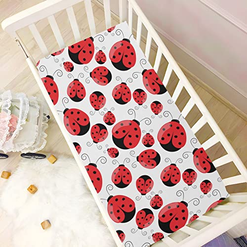 Image of Ladybug Ladybird Crib Sheets Soft Breathable Fitted Baby Playard Sheets Mattress Cover for Girl Boy, 39 inch x 27 inch x 5 inch