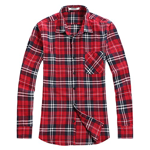 OCHENTA Men's & Boys' Long Sleeve Button Down Plaid Flannel Shirt