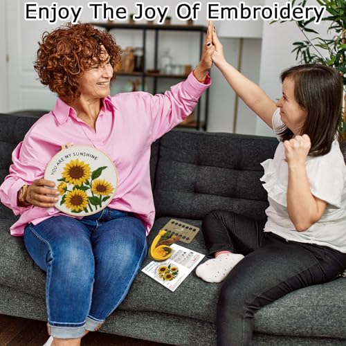 Image of Nuberlic Sunflower Embroidery Kit 3 Pack Embroidery Kits for Adults Beginners Starter Cross Stitch Kit Set with Sunflower Floral Designs - Perfect DIY Gift