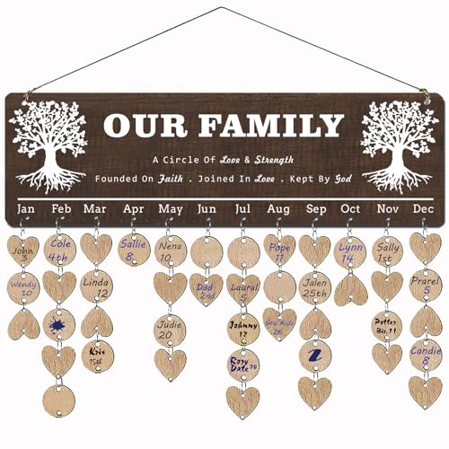 Wellinc Birthday Gifts for Grandma, Family Birthday Reminder Calendar Plaque, Personalized Mothers Day Christmas Gift Present for Mom Mother in Law, to Record the Important Day