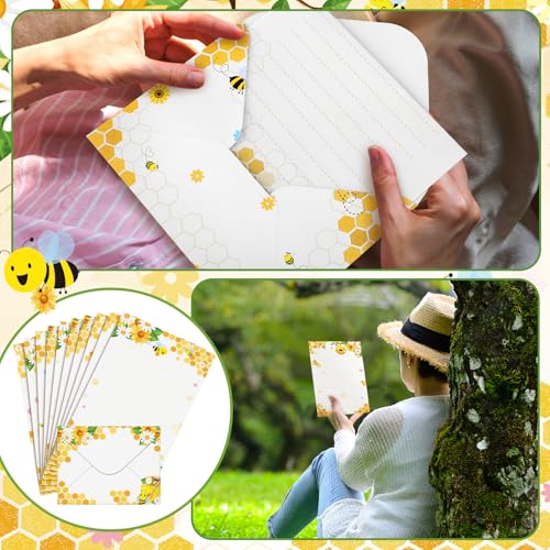 Image of TaoBary 160 Pcs Stationery Paper Set 50 Double Sided Stationery Papers with 50 Matching Envelopes and 60 Round Dot Sticker, 10 Design(Bee,8.25 x5.5 Inch)