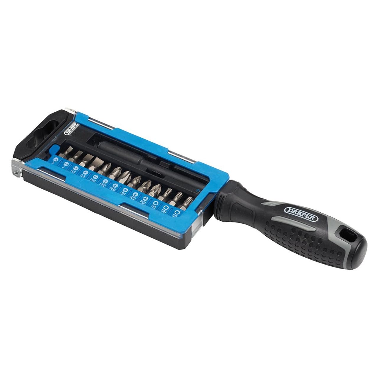 Draper 14pc Soft Grip Magnetic Screwdriver and Bit Set, 1/4" x 100mm - 13438 - Magnetic Tips, CRV Blades, Grey and Black - Image 3