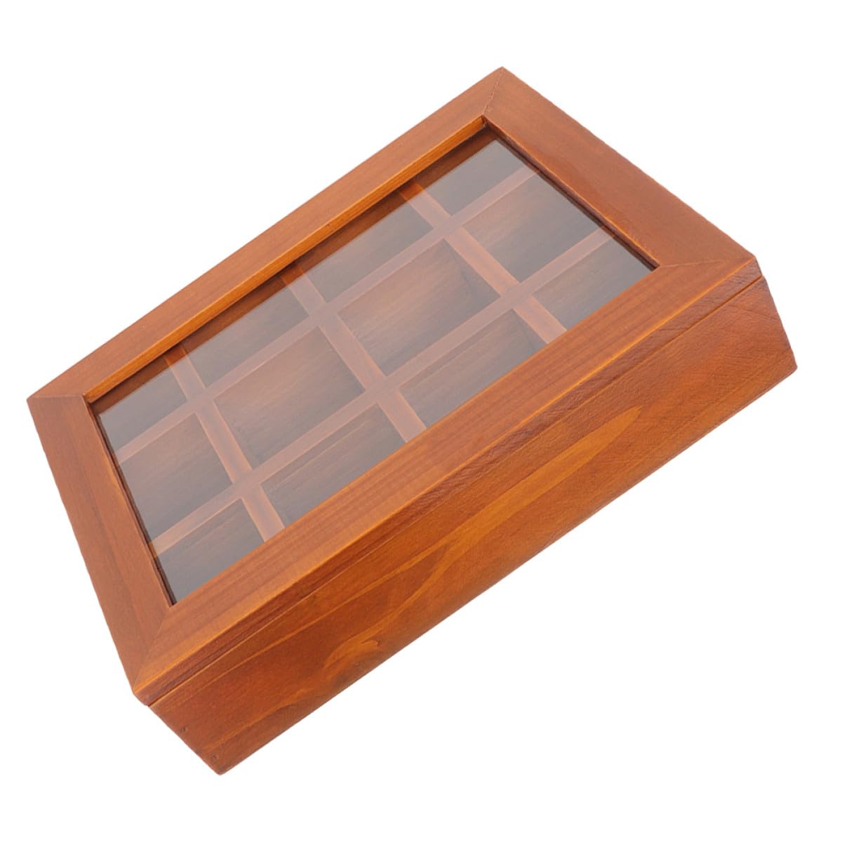 VANZACK Boîte à Sachets de Thé Compartimentée 12 Cases en Bois avec Couvercle Transparent, Organiseur Multifonction pour Sachets de Thé, Café Instantané et Sucre, Rangement Compact pour