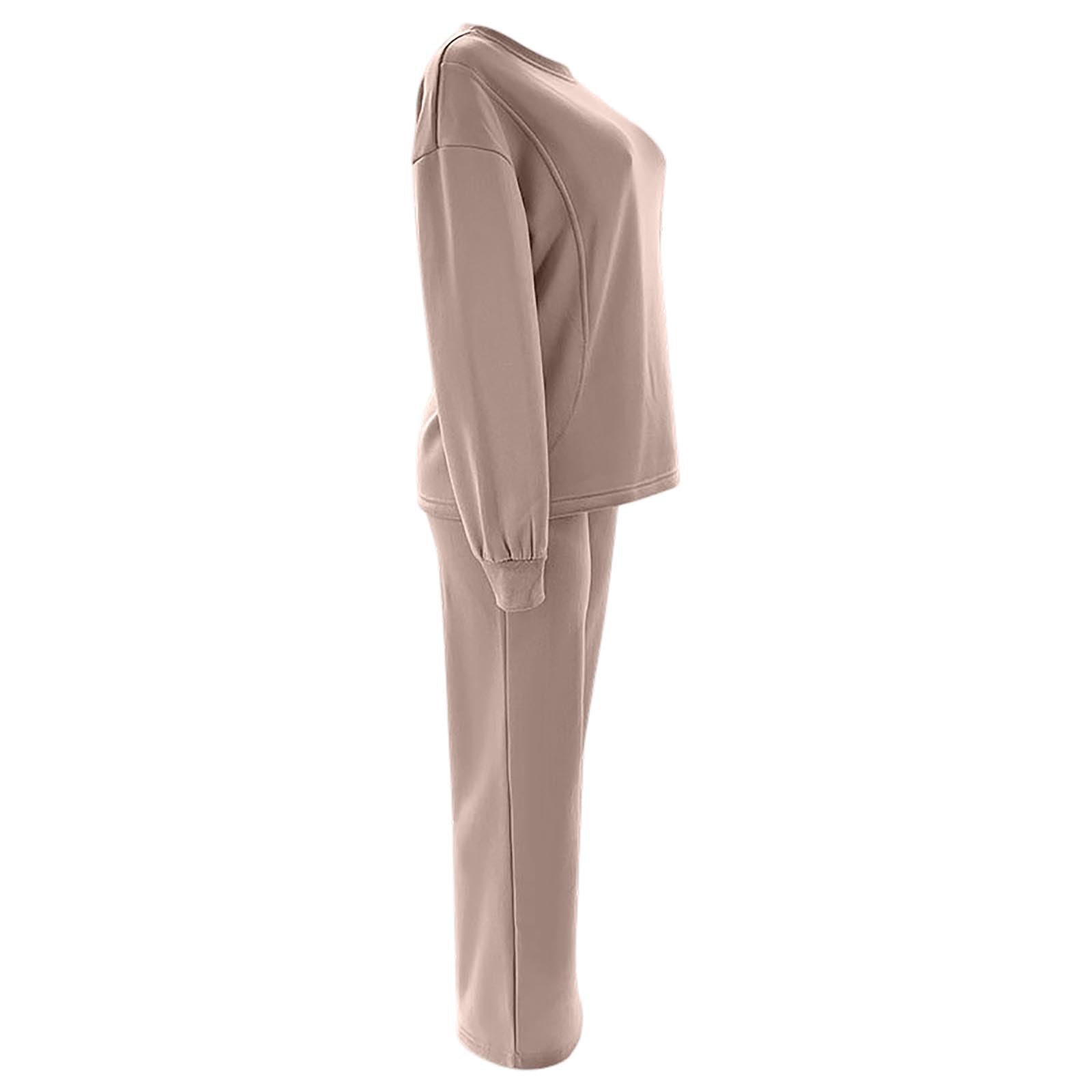 Einfarbiger Damen Hosenanzug Langärmliger Jumpsuit mit Rundhalsausschnitt Weitem Bein Entspannte Passform Elegant Lässig