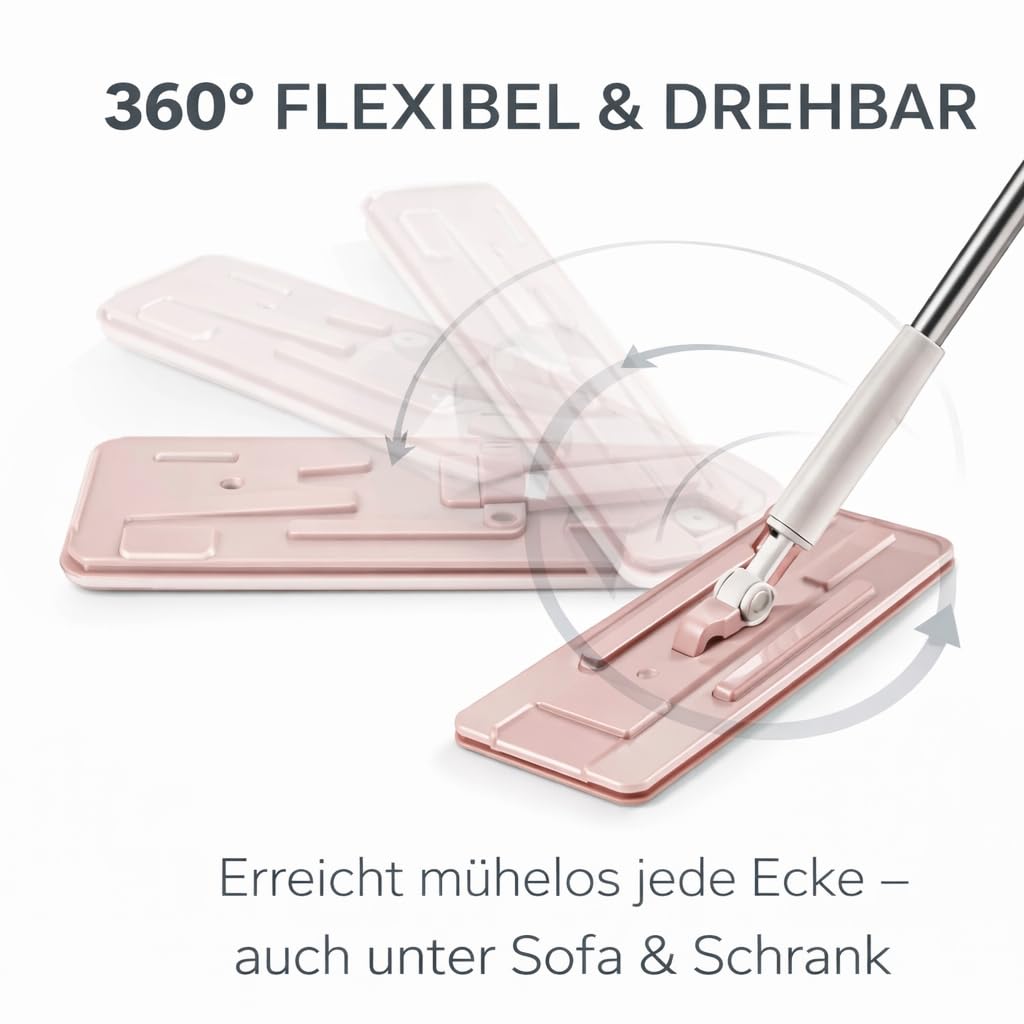 VIP Ahmet Bodenwischer Set mit Eimer zur Trennung von Schmutzwasser - 3-Kammern Flachmop System - 14 Liter mit 4 Ersatzpads aus Mikrofaser für alle Bodenarten VPS-500