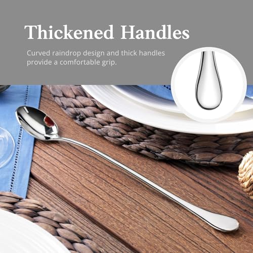 Image of Long Handle Iced Tea Spoons, 9 inch 18 /10 Stainless Steel Cocktail Stirring Spoons with Thickened Ergonomic Handle, Tall Coffee & Latte Stirrers, Dessert Spoon Set, Dishwasher Safe (9 IN) (Pack of 2)