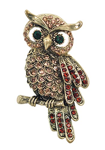 Image of Gyn&Joy Womens Crystal Rhinestones Perched Owl Bird Brooch Pin