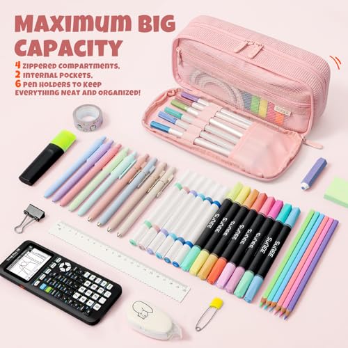 Image of SUNEE Pencil Case, Large Capacity Pencil Pouch, Aesthetic Big Pen Bag, Soft Corduroy Pen Box for Office Stationery Organizer School Supplies Multifunctional for Teen Boys Girls Women Men, Soft Pink