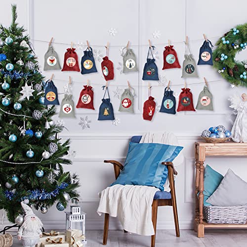 Lintimes Advent Calendar 24 Christmas Countdown Bags , 3 Colors Burlap Bags With 2 Sheets 1-24 Numbers Stickers Fabric Gift Bags For Filling For Diy Christmas Decorations(Red Blue Grey) #TOP4