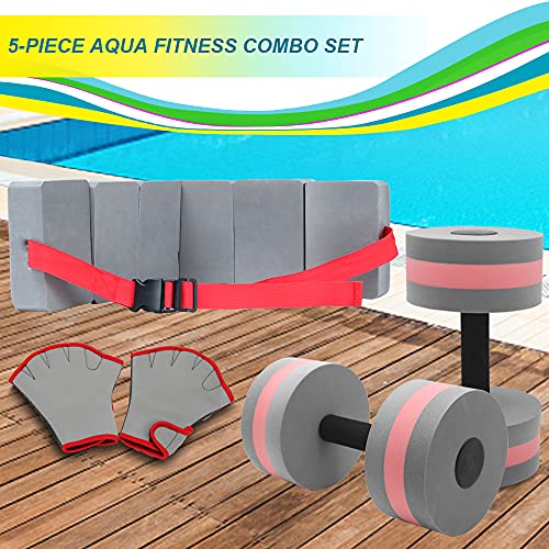 KLOLKUTTA Water Aerobic Equipment Dumbbells Set, High-Density EVA-Foam Water Weight Pool Fitness,Aquatic Swim Belt,Resistance Gloves for Aqua Therapy