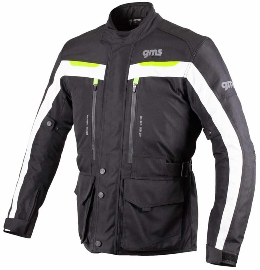 GMS Gear Giacca Tessile Moto, Nero/Bianco/Giallo Fluo, M