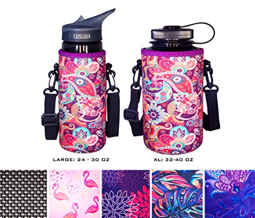 Koverz24-30oz 750ml Water Bottle Carrier with Shoulder Strap, Water Bottle Holder - Paisley
