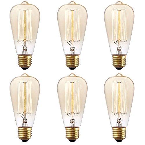 Kiven 6 Pack STG Vintage Antique 60 Watt Edison Light Bulb E26 Base Dimmable Filament Incandescent Bulbs