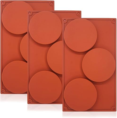 SourceTon Molde redondo grande de silicona para tartas de 3 cavidades, paquete de 3 moldes antiadherentes para hornear, pasteles, dulces, jabón,
