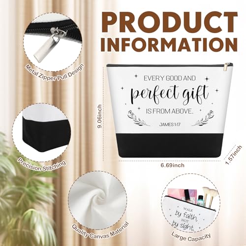 12 Pcs Housekeeping Week Gifts Christian Canvas Tote Bags with Religious Makeup Bags for Women Bulk Reusable Bible Verse Toiletry Pouch Birthday Travel Gift for Women4