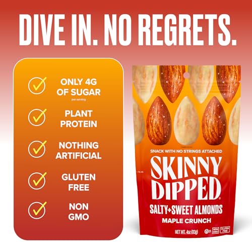 Image of SkinnyDipped Salty + Sweet Maple Almond Crunch, Healthy Snack, Plant Protein, Gluten Free, 4 oz Resealable Bags, Pack of 5