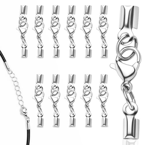 12 Stück Kettenverschluss Edelstahl, Lederband Armband Verschluss, Verschlüsse für Armbänder, Silber Schmuckverschluss für DIY Lederband, Armband, Halskette